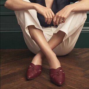 Birdies The Dove Slide Mules Rhubarb Red Crossed Leather Size 7.5